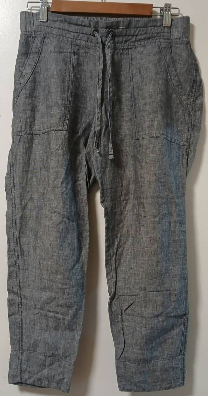 Athleta womens small size 4 gray 100% linen pants beach resort classic timeless